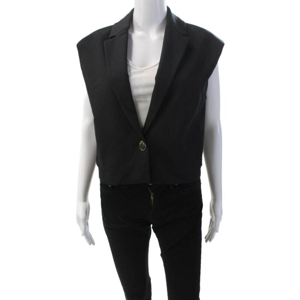 Zara Womens Single Button Notched Lapel Cropped Vest Jacket Black Size Medium